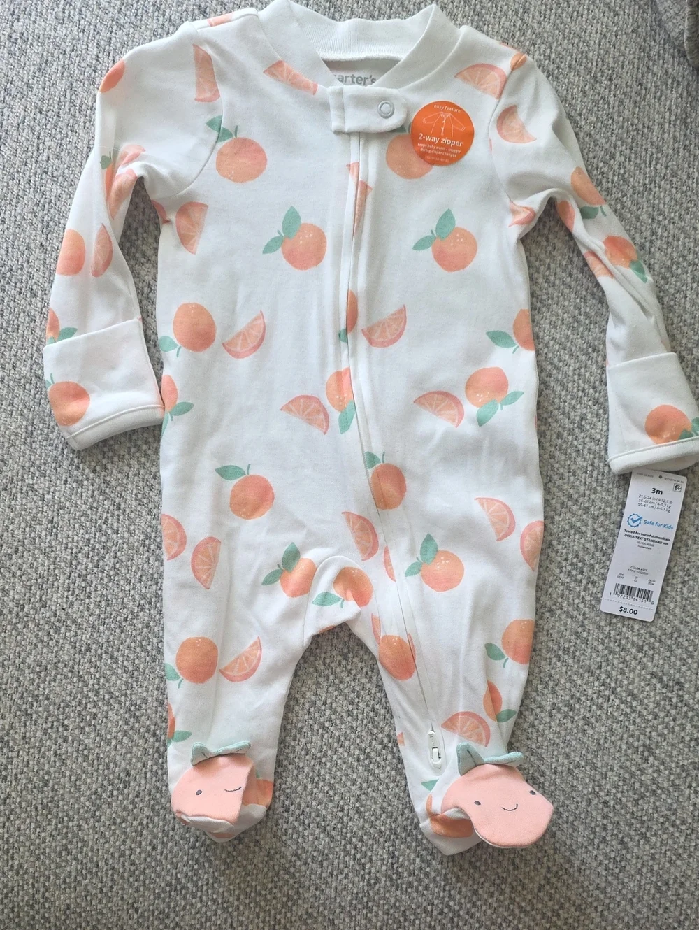 Pair Of Carter's Baby Floral and Orange Print Footed Onsies